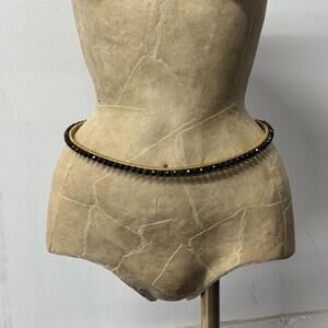 Midcentury 50s Vintage Black Stretch Belt with Gold and Black Beaded Trim